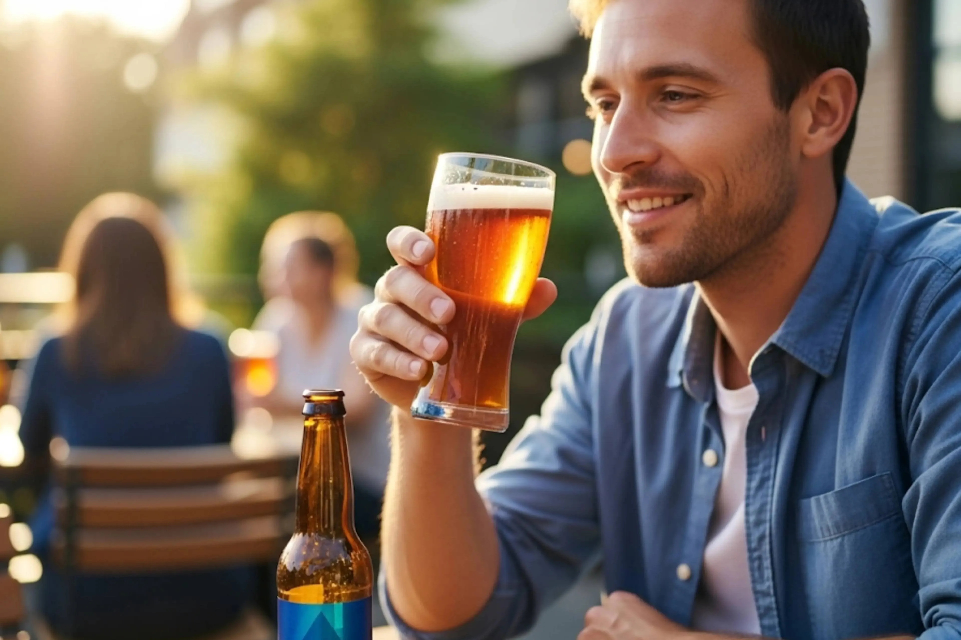 alcoholfree beer in de zon