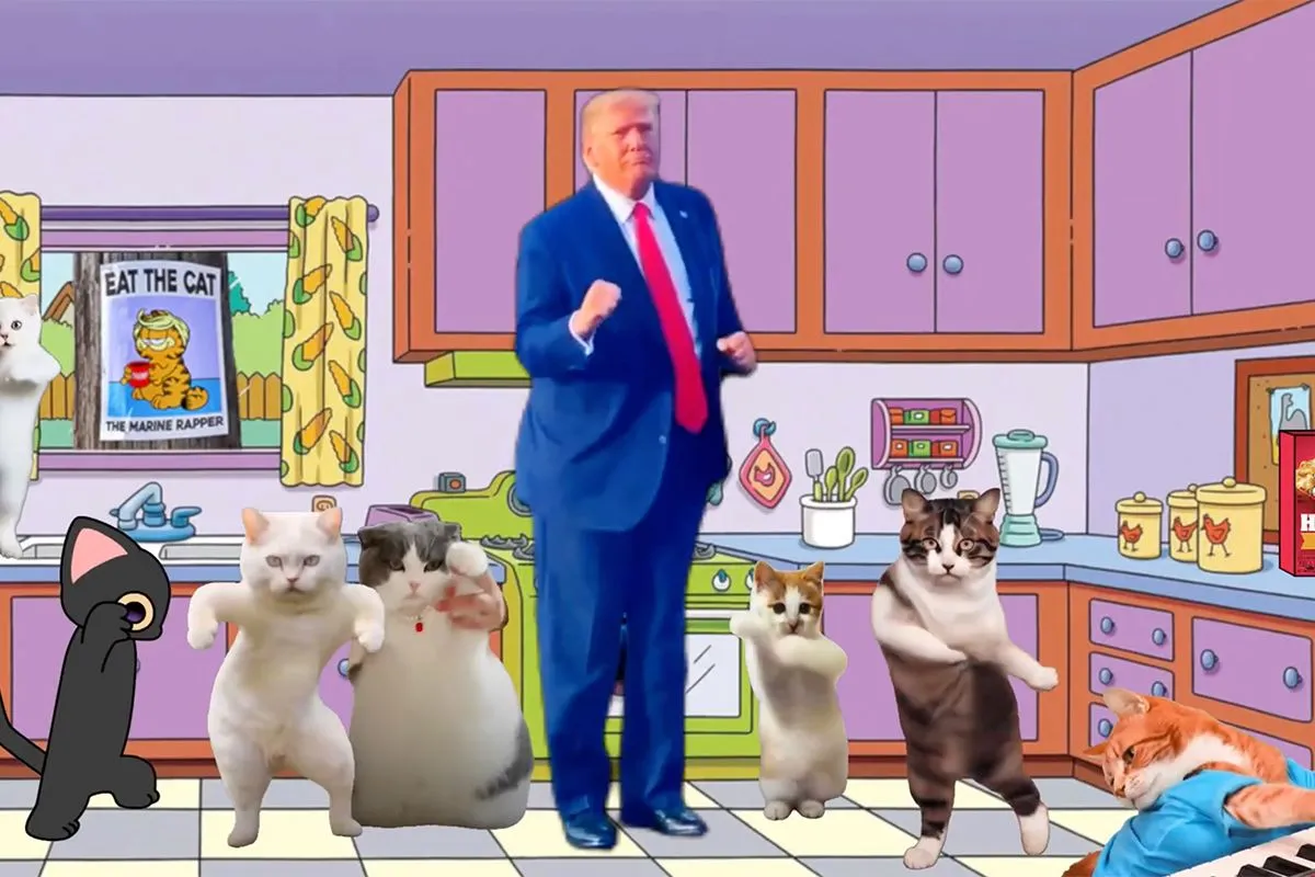 Creatief filmpje over Donald Trumps bewering dat migranten huisdieren eten