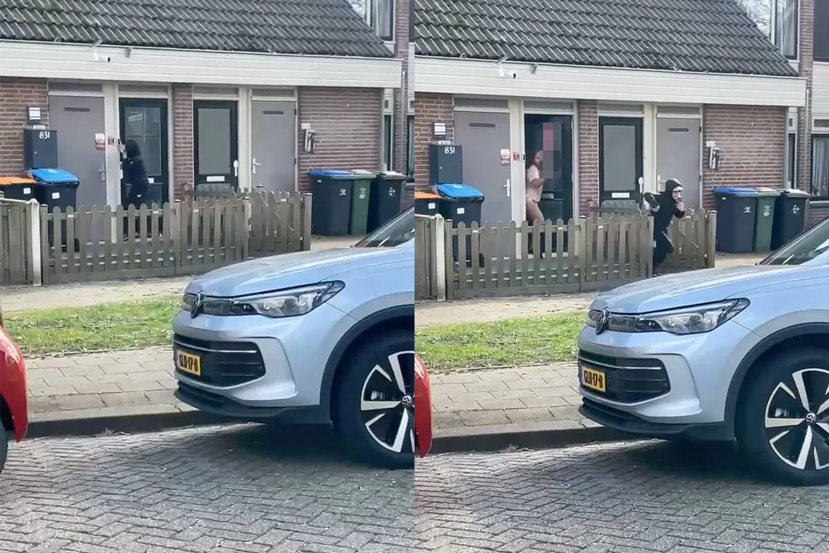 Belletje trekken in 2025 gaat viraal – jongen schrikt zich kapot als vrouw met roze knuppel naar buiten komt