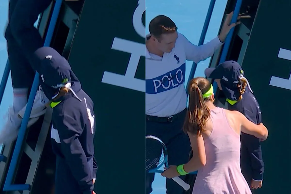 Schrikken op Australian Open: wedstrijd stilgelegd doordat ballenmeisje onderuit gaat