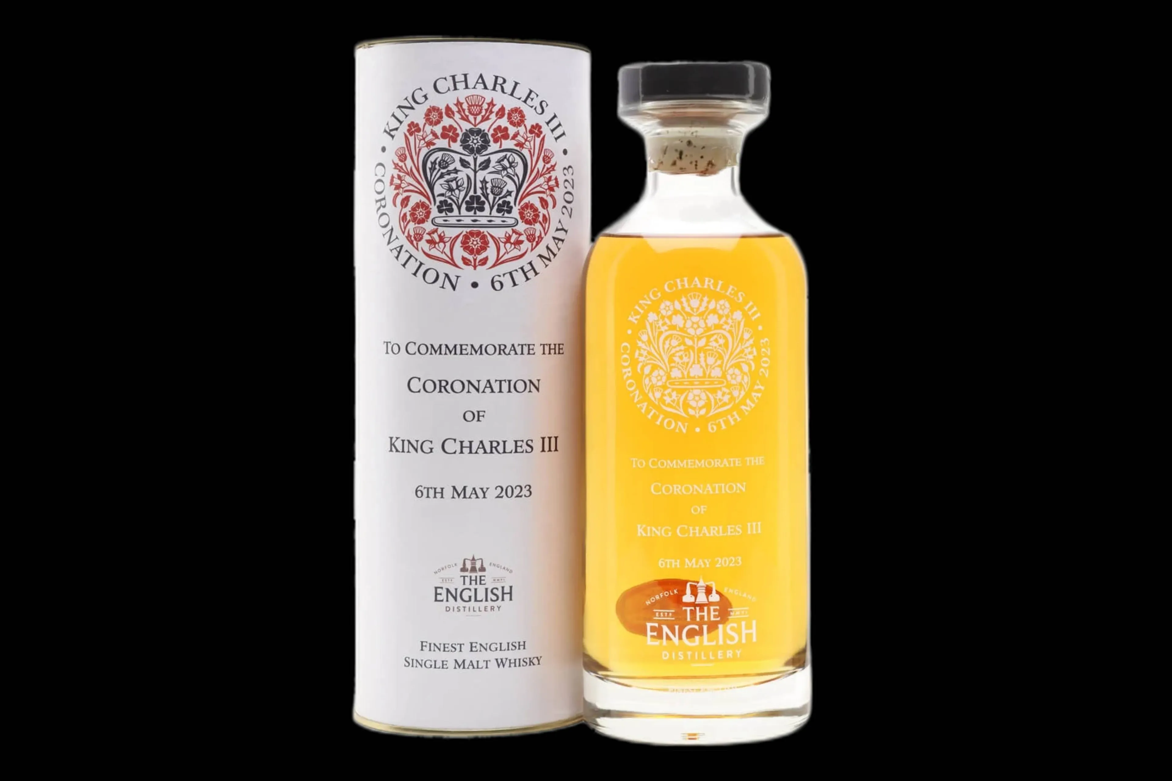 Overzicht coronation whisky bottles ter ere van King Charles III