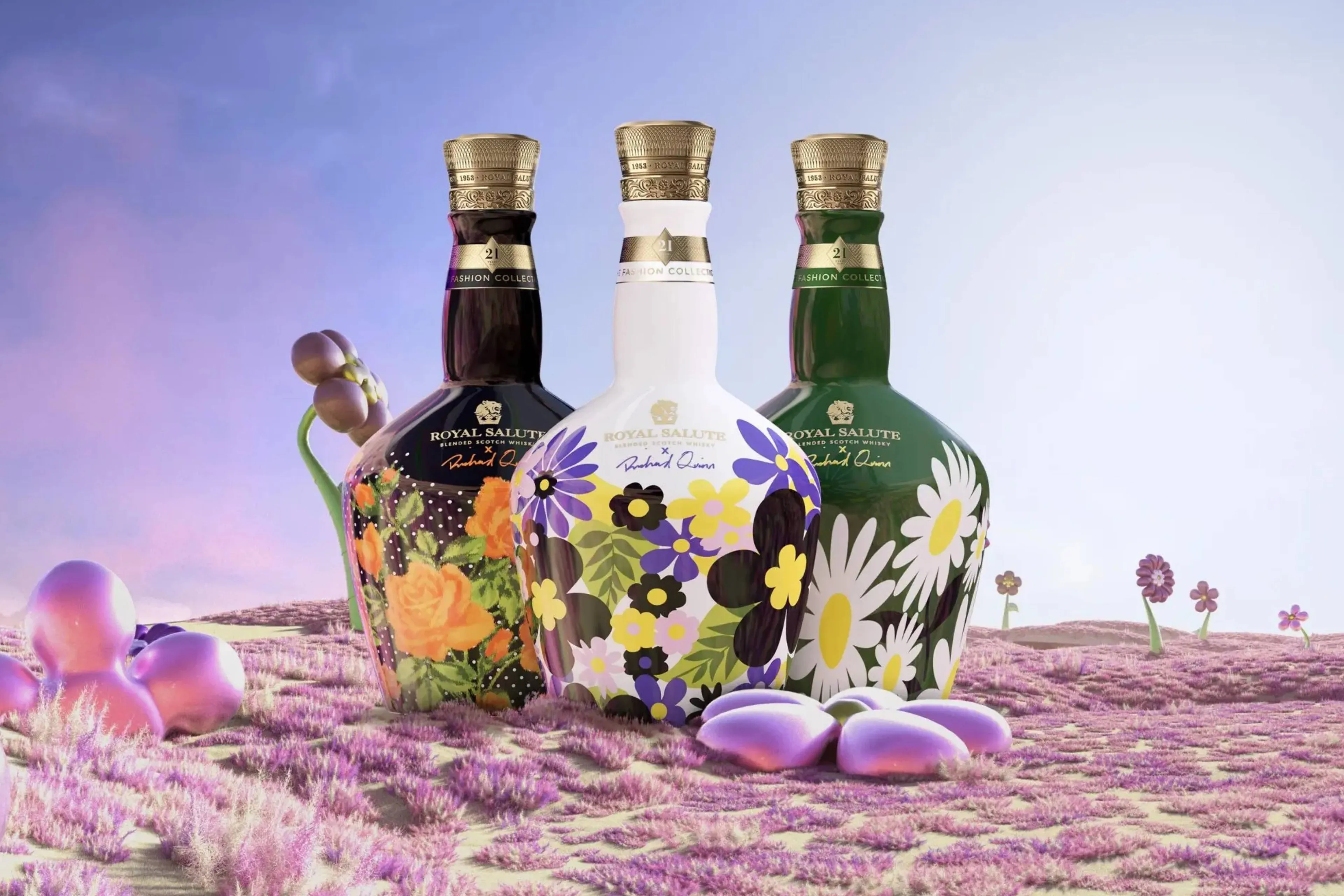 Samenwerking Royal Salute en Richard Quinn zorgt voor drie nieuwe designs