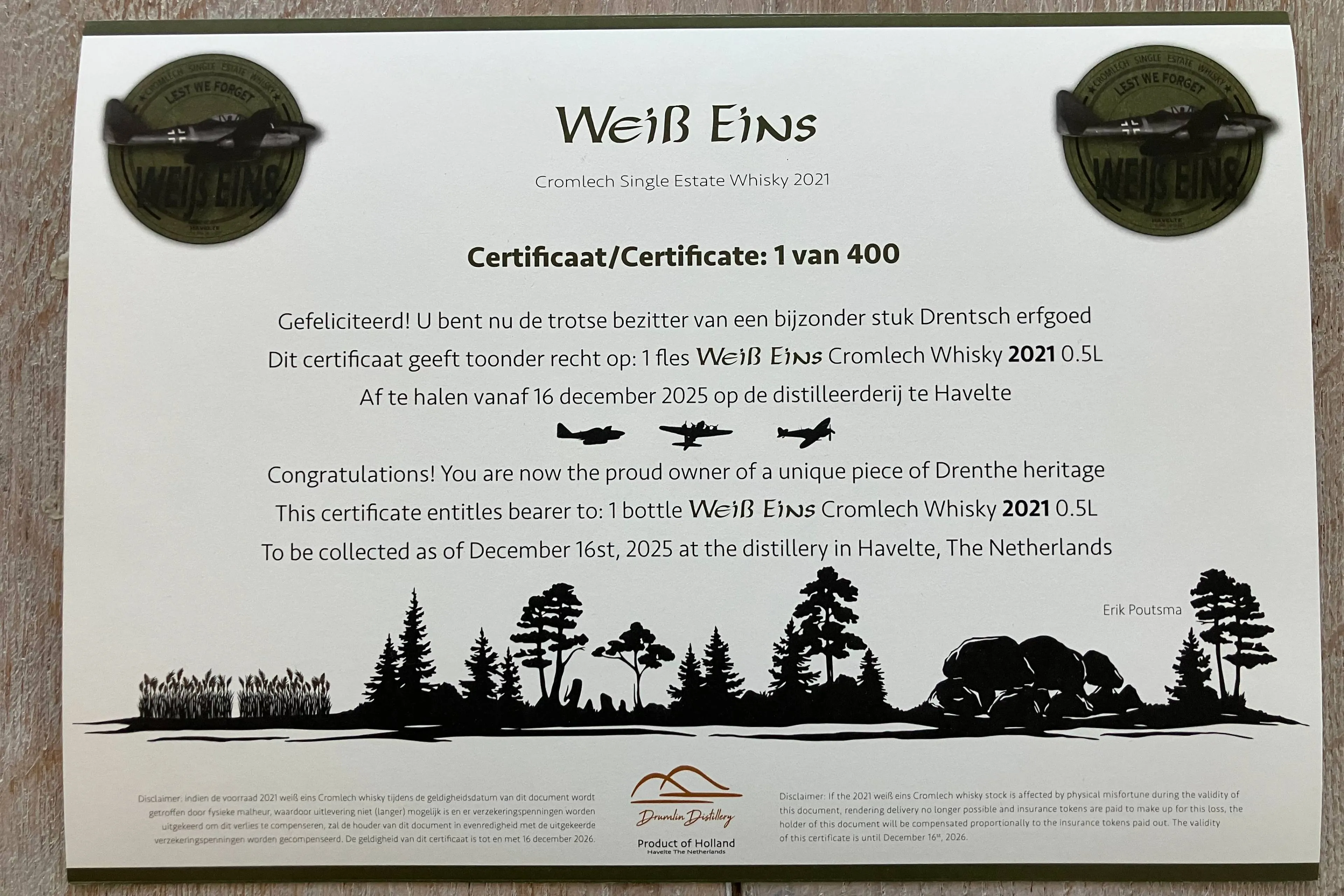 certificaat Drumlin Distillery