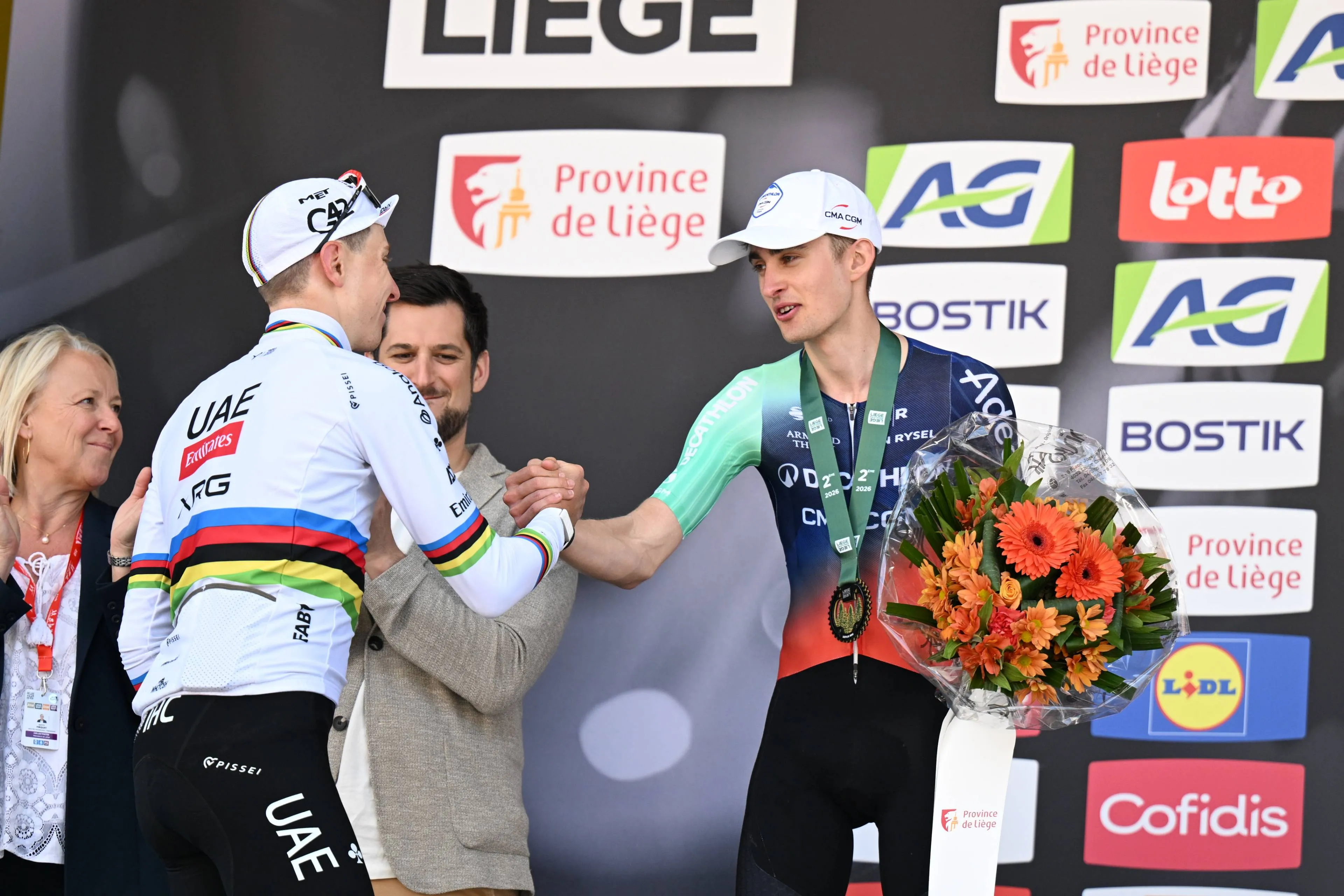 Tadej Pogacar en Paul Seixas bij Luik-Bastenaken-Luik 2026