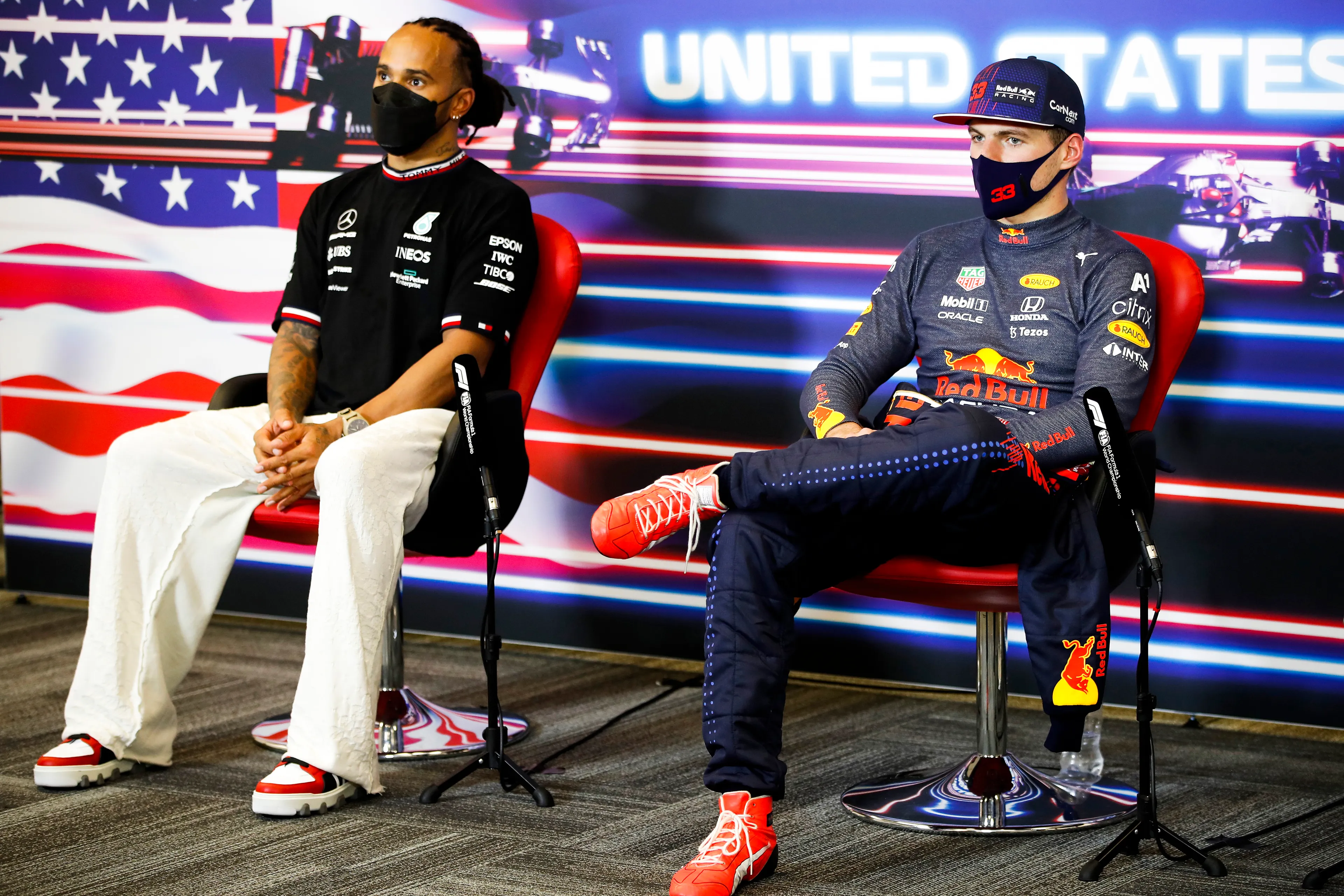 Lewis Hamilton Max Verstappen persconferentie