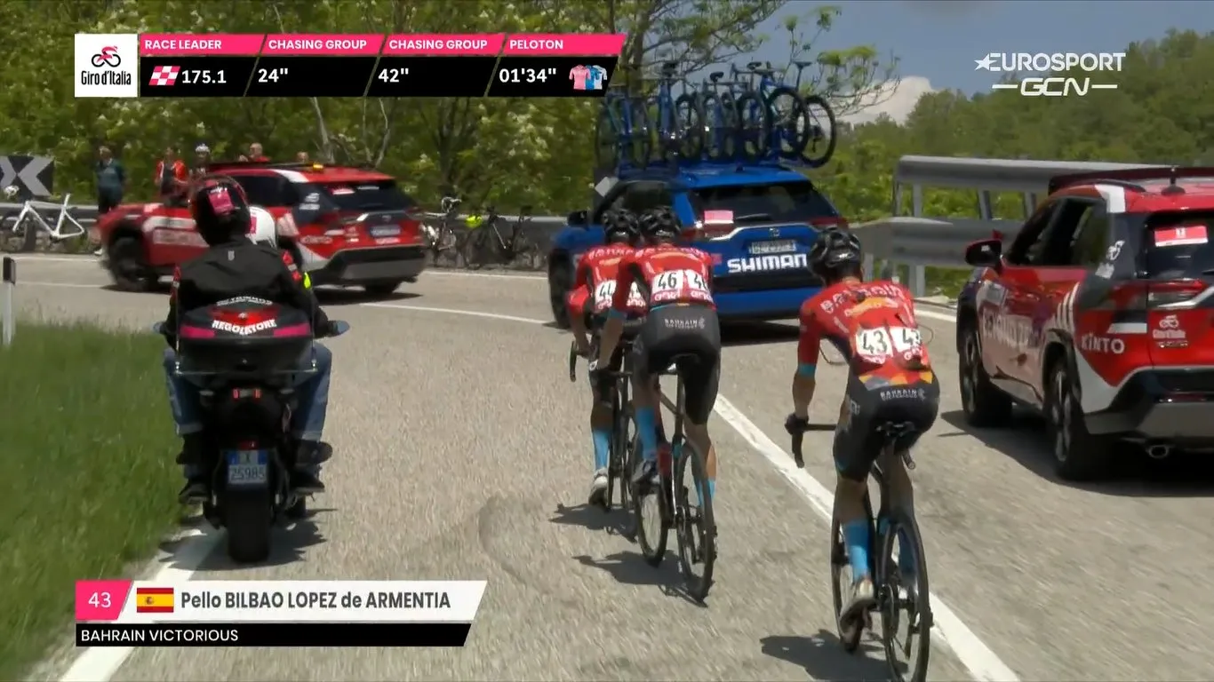 Schaduwkopman Bilbao betrokken bij vroege valpartij in negende Giro-etappe