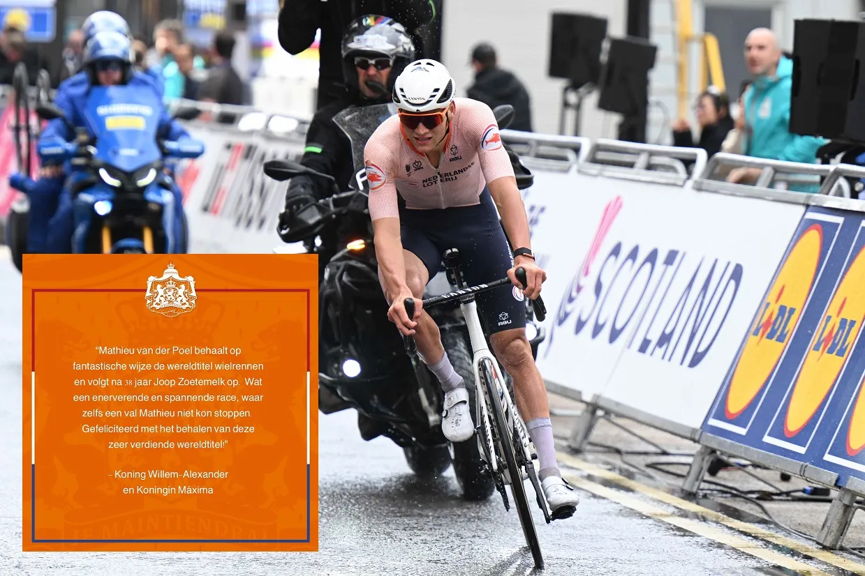 Van der Poel krijgt felicitaties van de Koning, trotse Zoetemelk en opvallend nuchtere vader Adrie