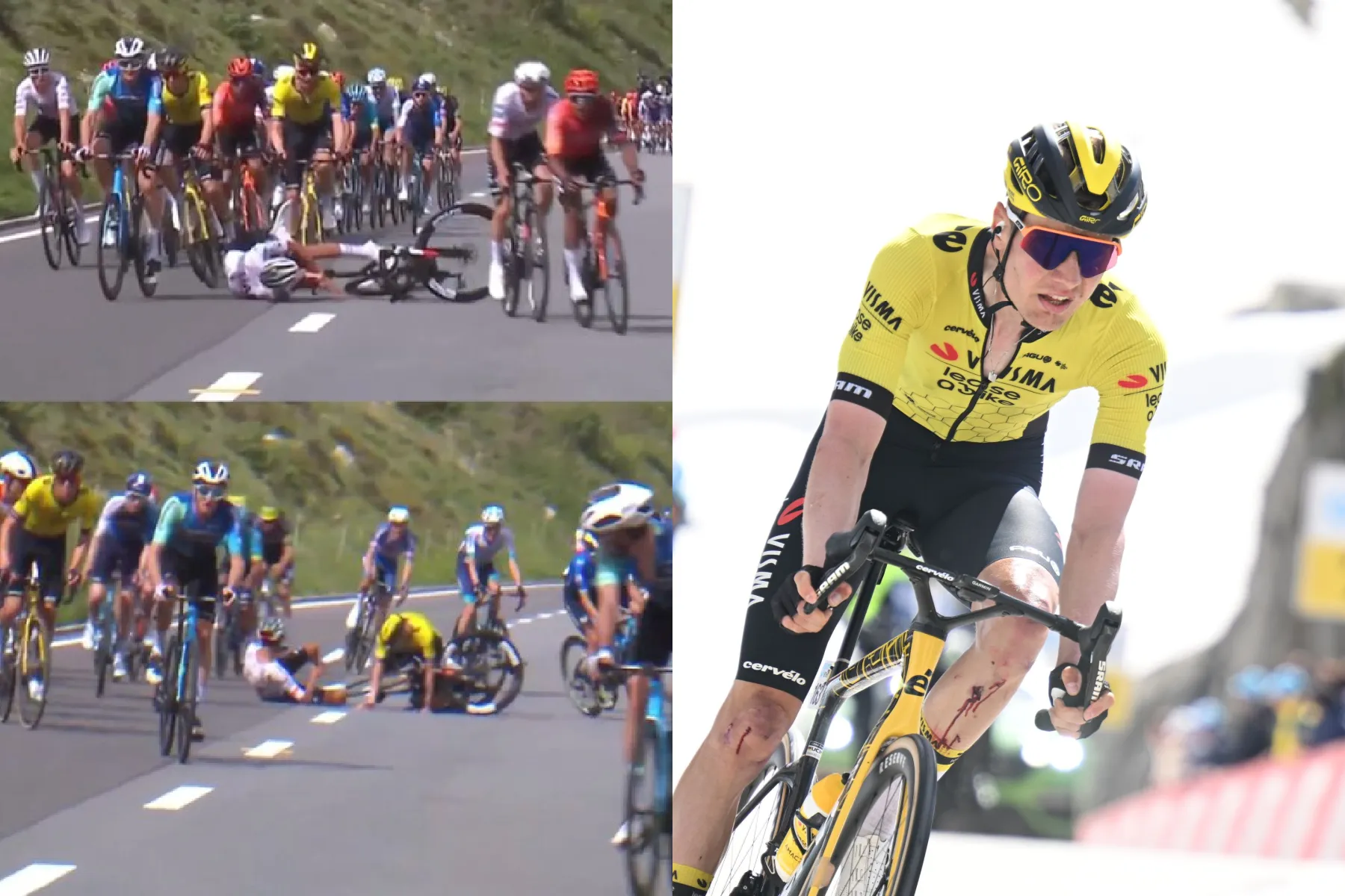 Ook bergop ontkomt Kelderman niet aan valpartij, Visma | Lease a Bike blij met reactie: 'Hoop tijd goed gemaakt'