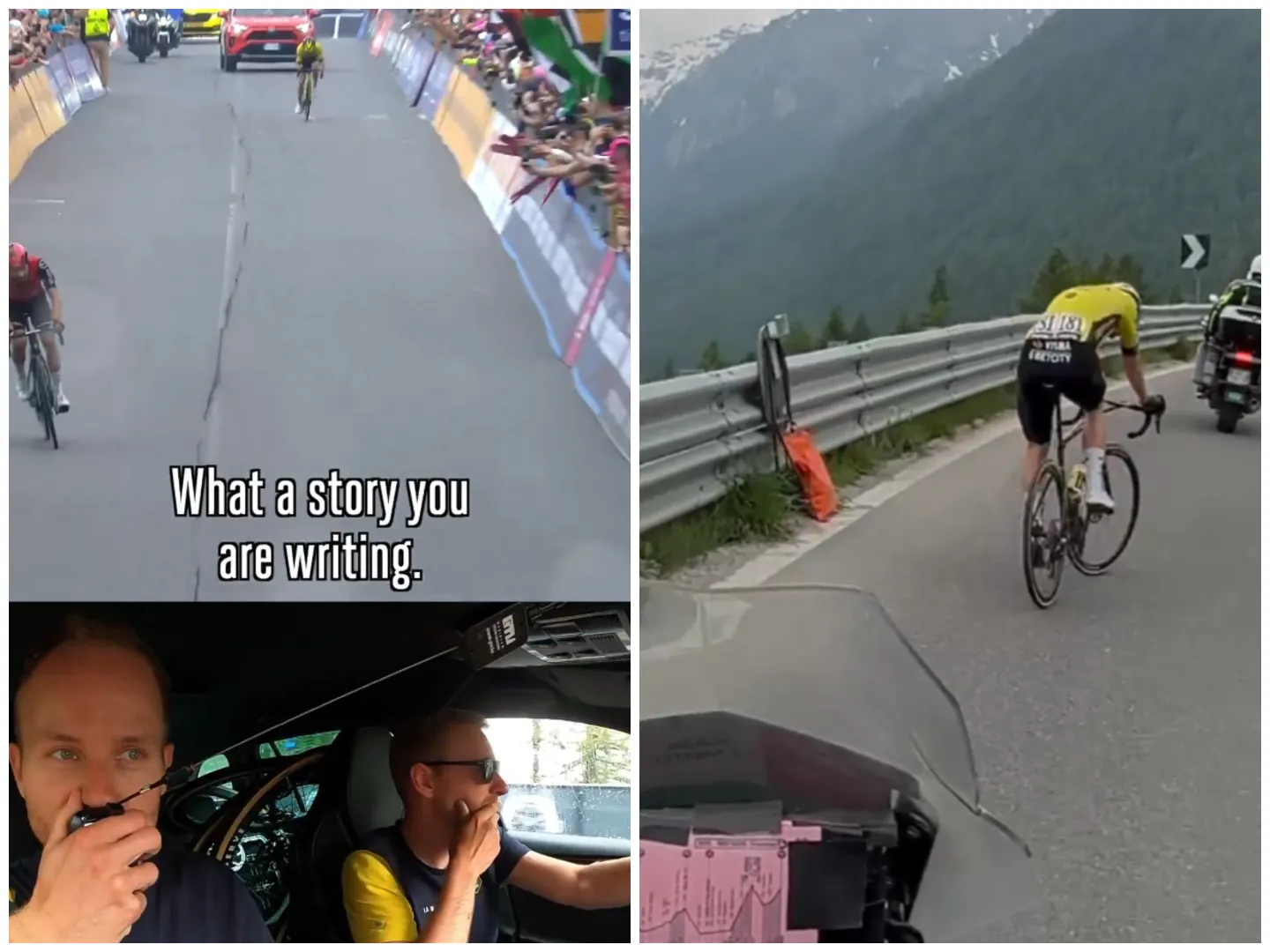 🎥 'Wat een verhaal schrijf je hier'; schitterende beelden vanuit Visma-ploegwagen, inclusief kapotgereden Van Aert