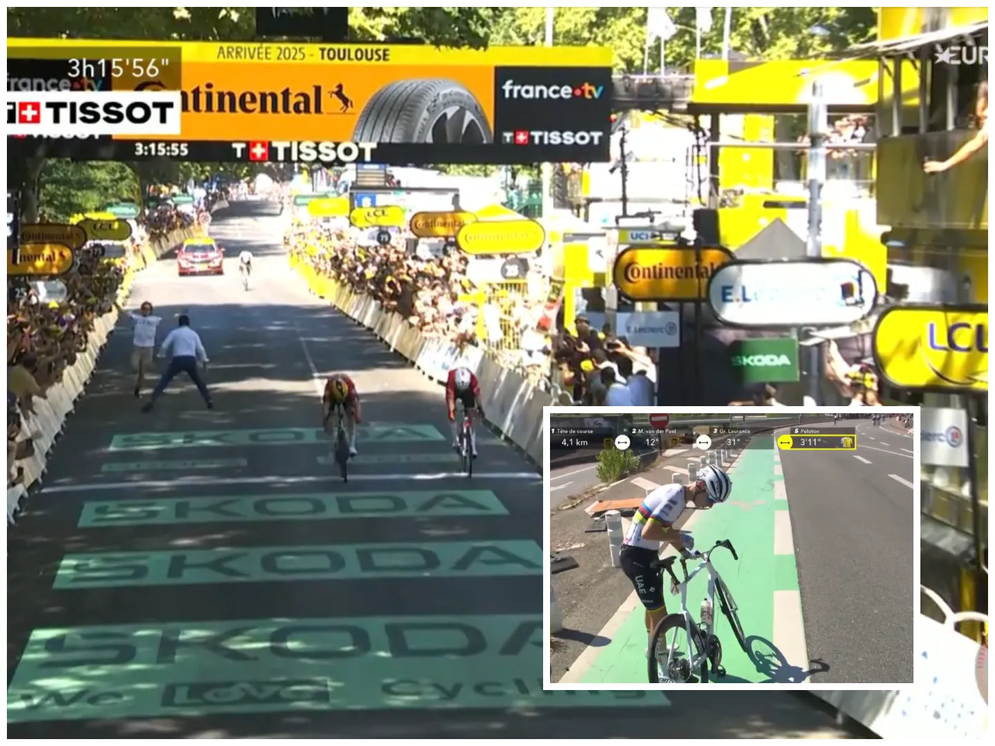Another crazy Tour de France stage: Pogacar crashes, Van der Poel just falls short, and Abrahamsen wins the thriller in Toulouse