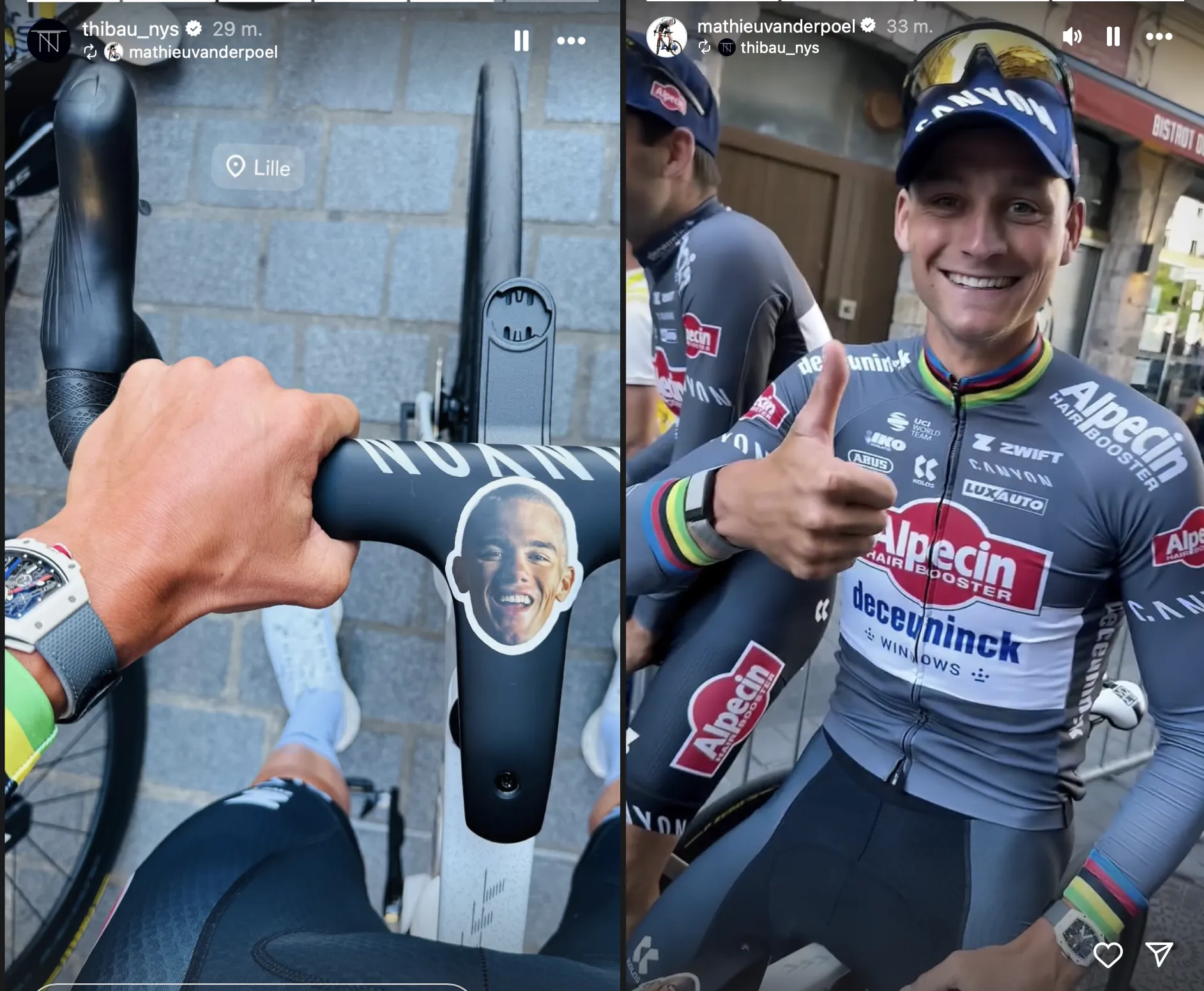 📸 Haha! Van der Poel en Nys grappen tijdens ploegpresentatie: Nederlander heeft foto van collega-crosser op stuur geplakt