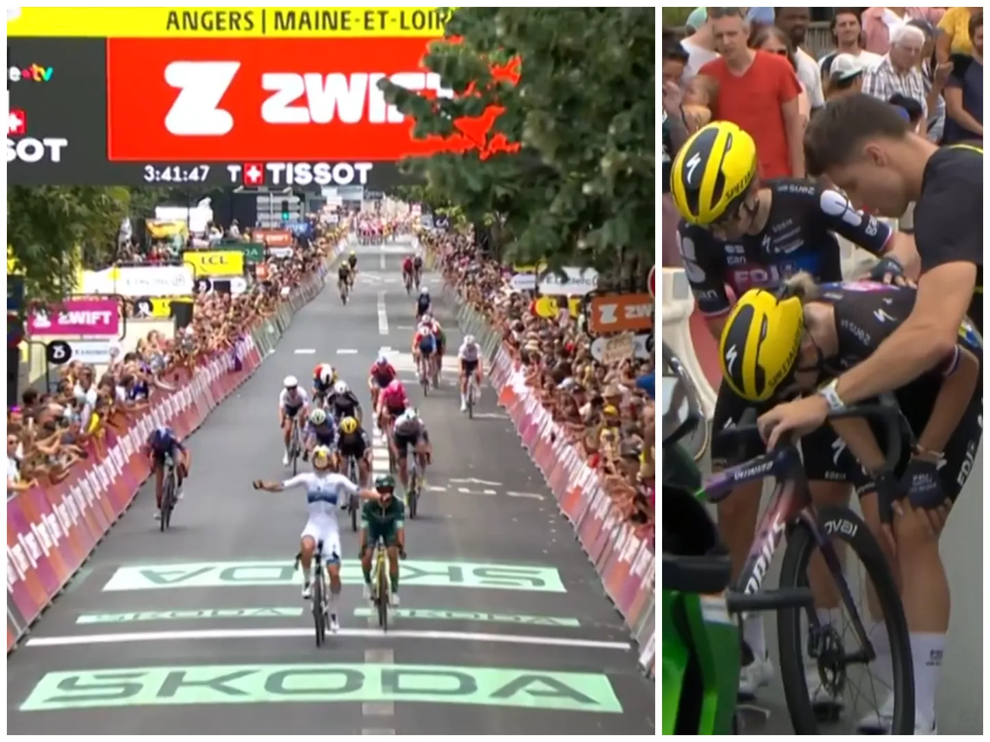 Wiebes wint, maar valpartij van onder meer Vollering en Pieterse ontsiert finale etappe 3 Tour de France Femmes