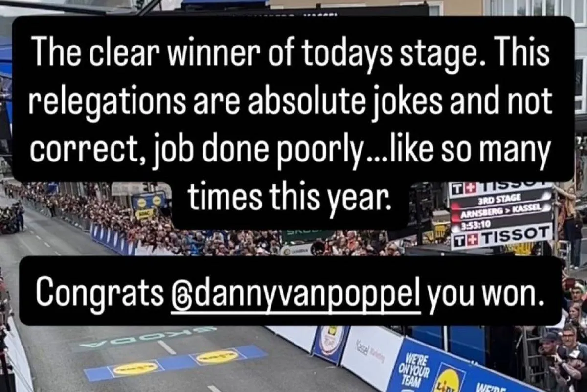 Relegated Van Poppel heavily criticized, but Pogacar supports him: "Rules are a joke and not correct"