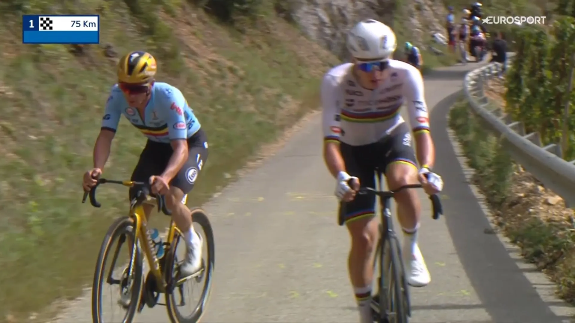 Pogacar cracks Evenepoel with 75 km to go and wins European Championship after long solo; Evenepoel and Seixas take second and third place