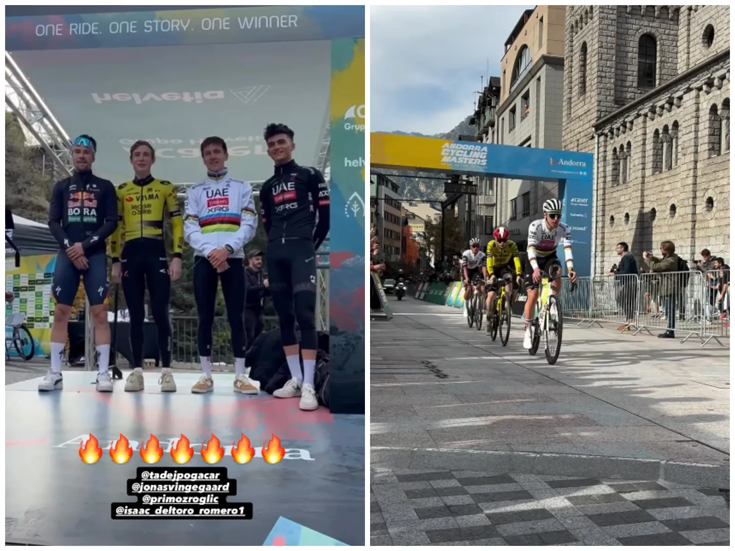 Uniek spektakel in Andorra: Pogacar, Vingegaard, Roglic en Del Toro kruisen degens, tot fotofinish aan toe