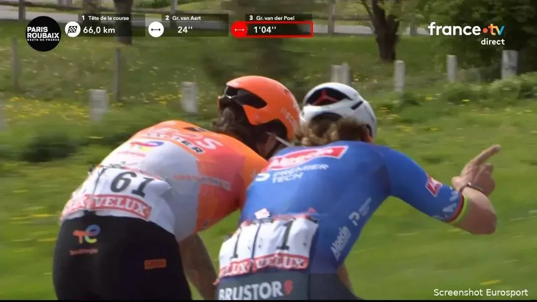 🎥 Van der Poel and Pogacar both close big gaps — Paris-Roubaix is far from over!