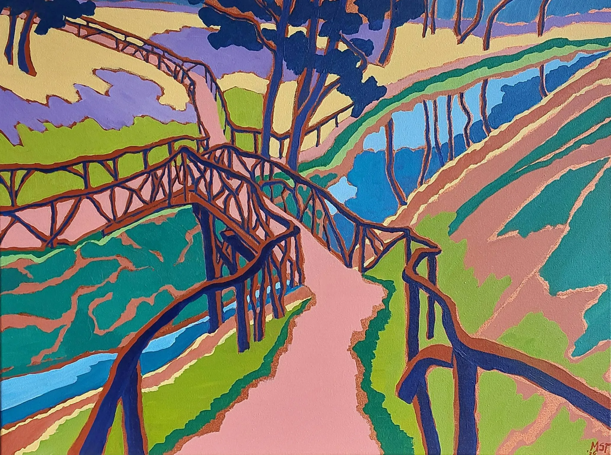 Kleine Zwitserse Brug - Buitenplaats Elswout -80x60-acryl Marjolein Sterkenburg 2024