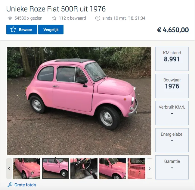 roze fiat 500 fem fem
