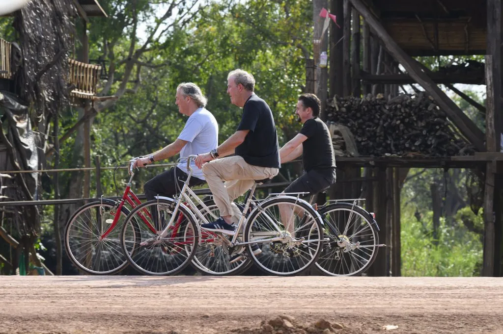 jeremy clarkson richard hammond and james may cycle to start their journey 1024x681