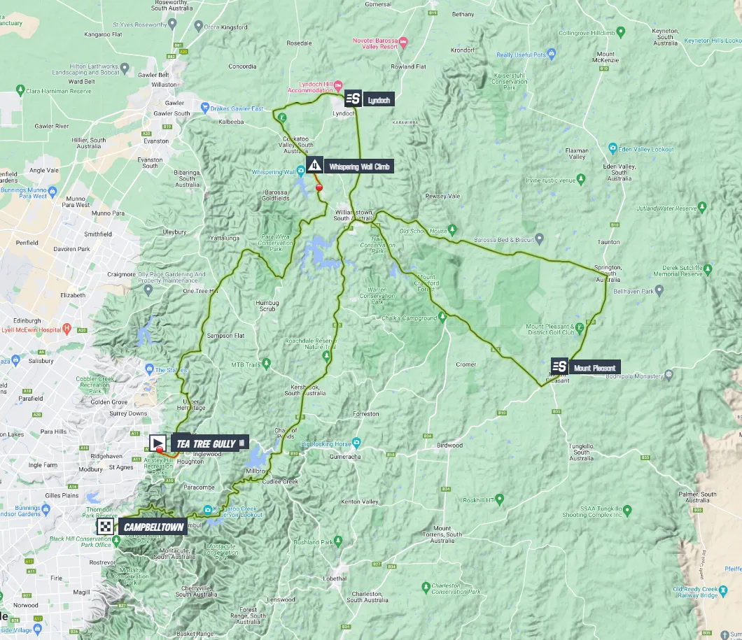 Karte Tour Down Under 2024 Etappe 3 Route mit Rundkurs&amp;amp;lt;br&amp;amp;gt;