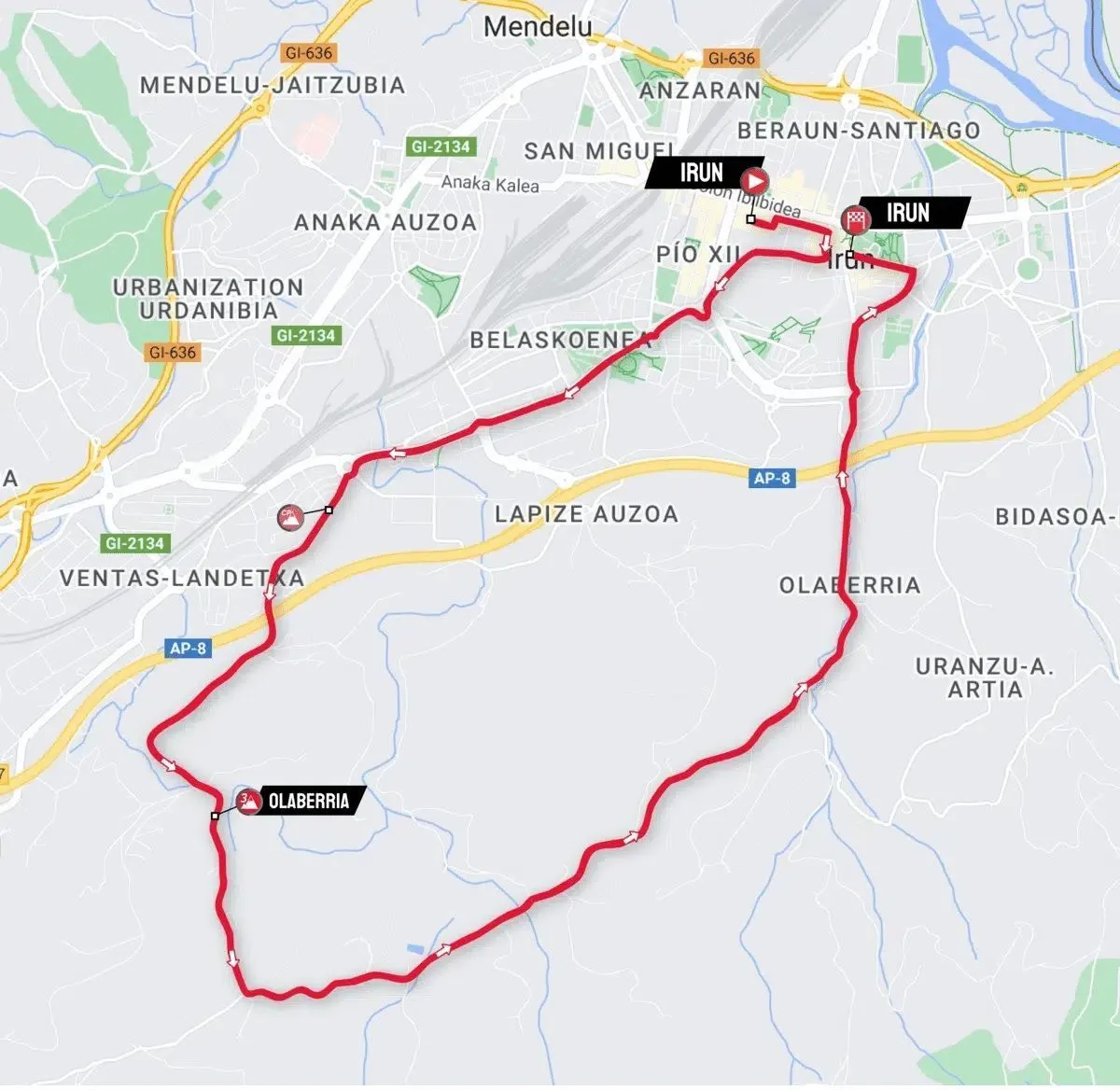 Karte Itzulia Baskenland 2024 Etappe 1 schematischer Rundkurs&amp;lt;br&amp;gt;