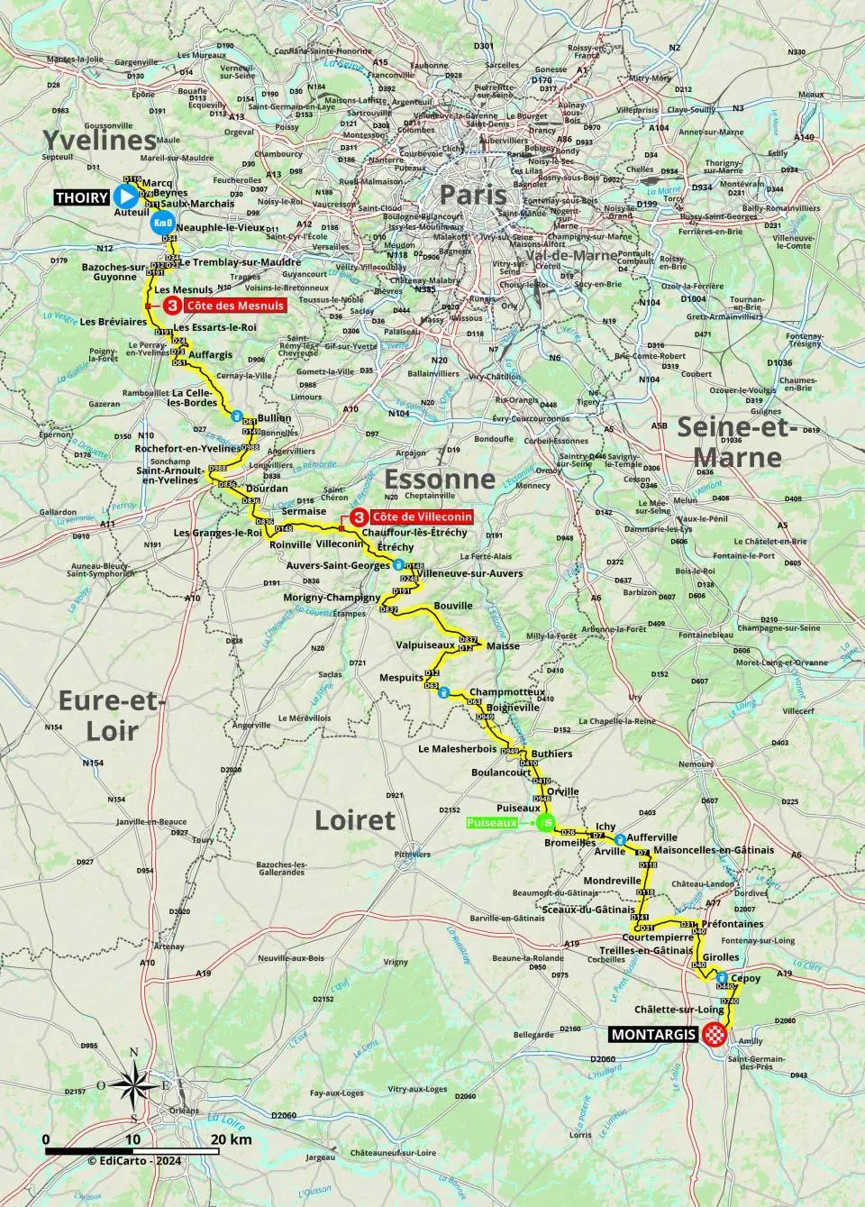 Karte Paris-Nizza 2024 Etappe 2 schematische Route<br>