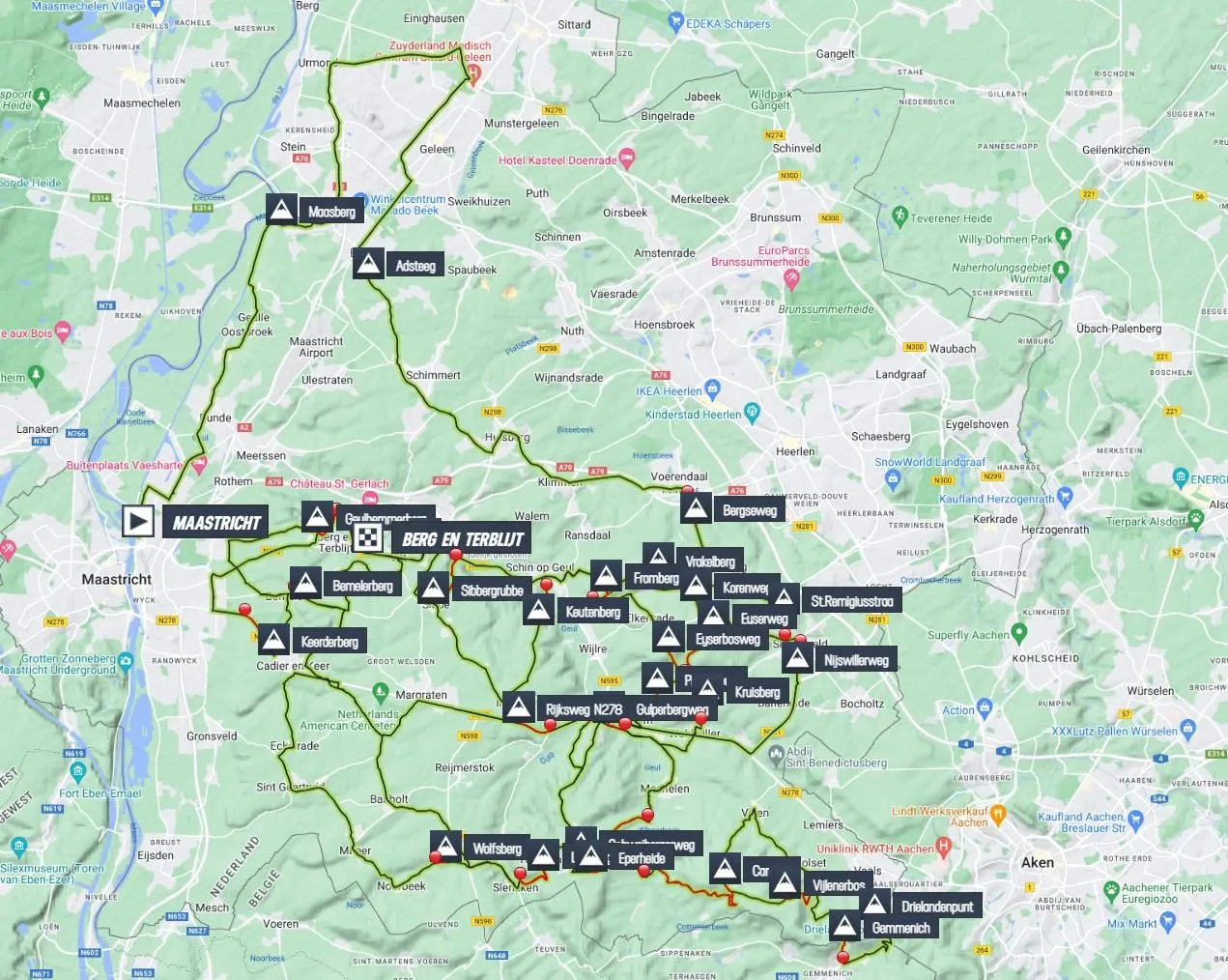 Karte Amstel Gold Race 2024 schematische Route<br>