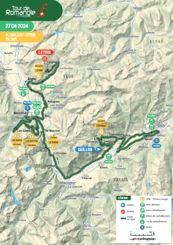 Karte Tour de Romandie 2024 Etappe 4 schematische Route&amp;amp;lt;br&amp;amp;gt;