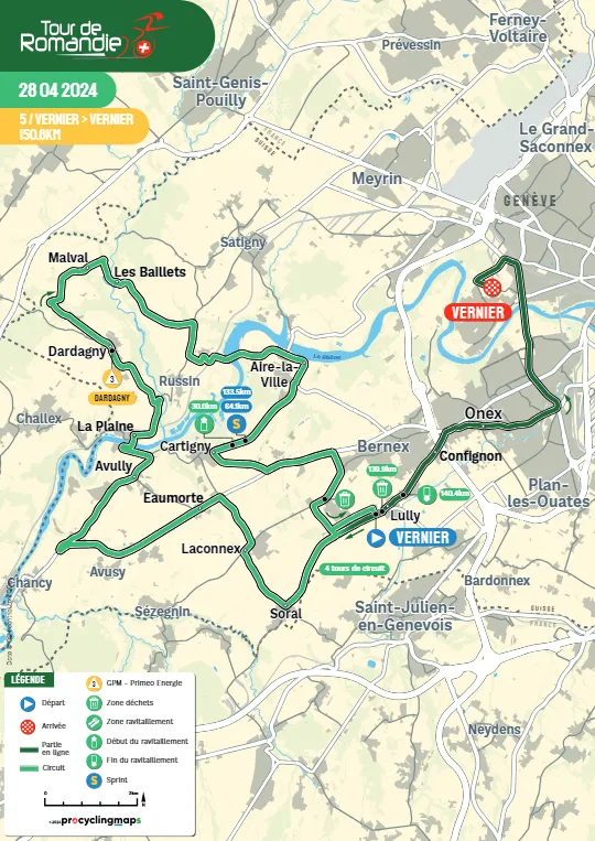 Karte Tour de Romandie 2024 Etappe 5 Route mit Rundkurs&amp;lt;br&amp;gt;