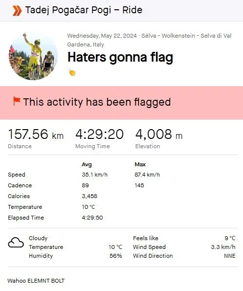 Tadej Pogacars Strava-Aktivität der 17. Etappe des Giro d'Italia 2024 Statistik<br>