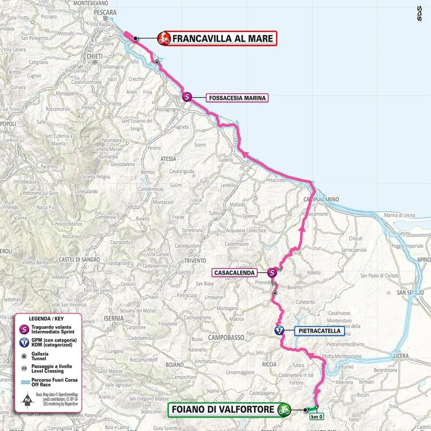 Karte Giro d'Italia 2024 Etappe 11 schematische Route&amp;amp;lt;br&amp;amp;gt;