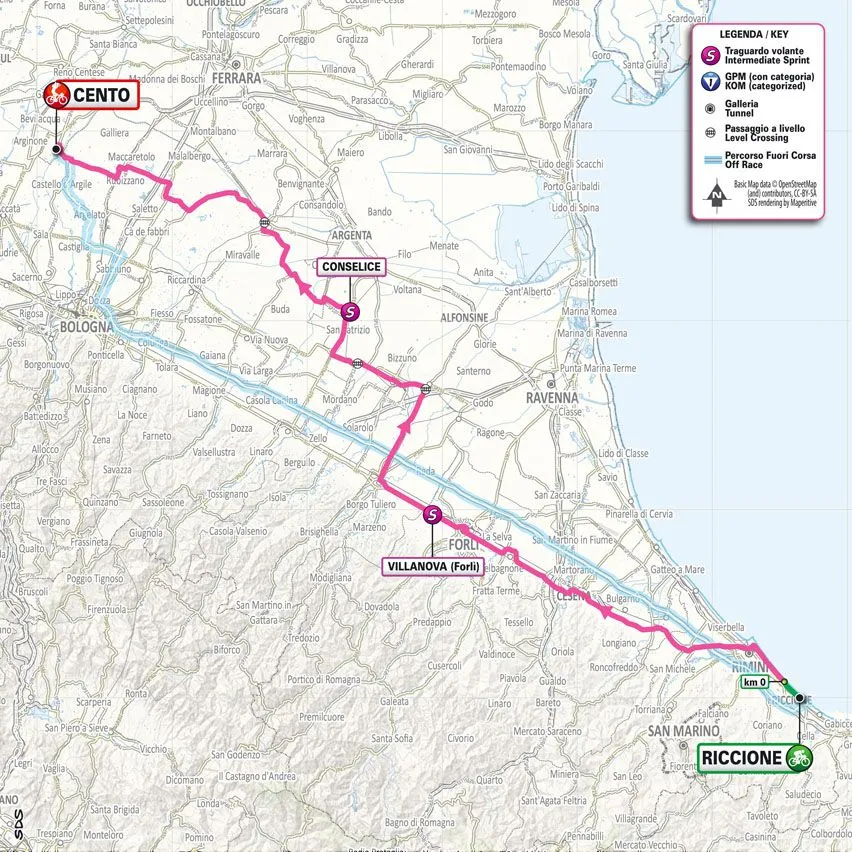 Karte Giro d'Italia 2024 Etappe 13 schematische Route&amp;lt;br&amp;gt;