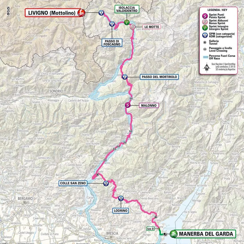 Karte Giro d'italia 2024 Etappe 15 schematische Route&amp;amp;amp;amp;lt;br&amp;amp;amp;amp;gt;