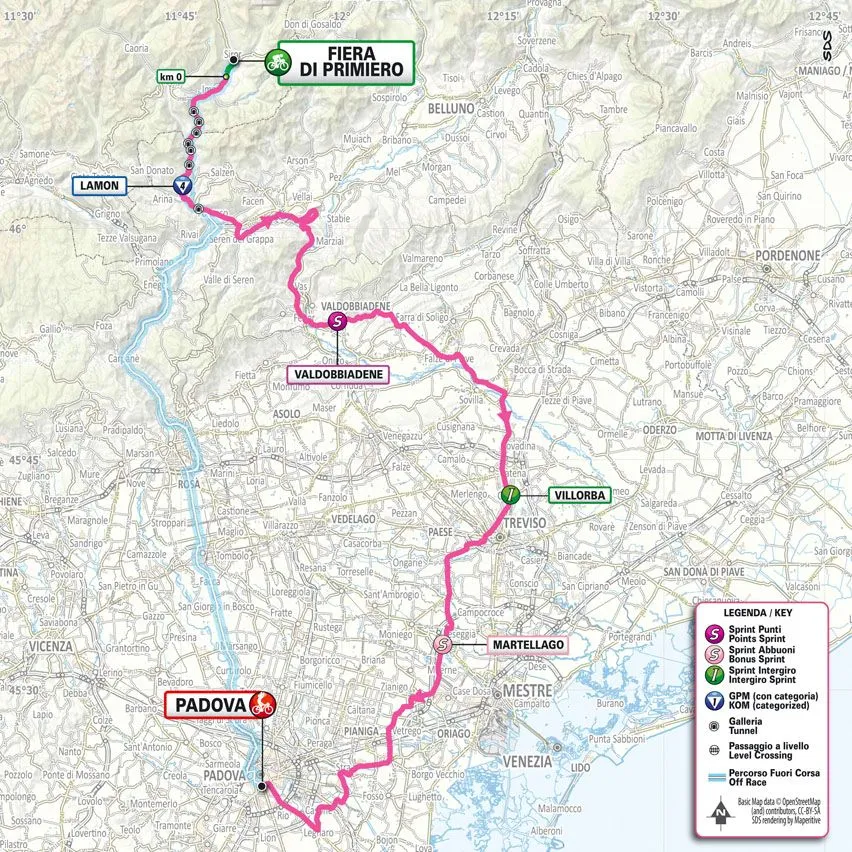 Karte Giro d'italia 2024 Etappe 18