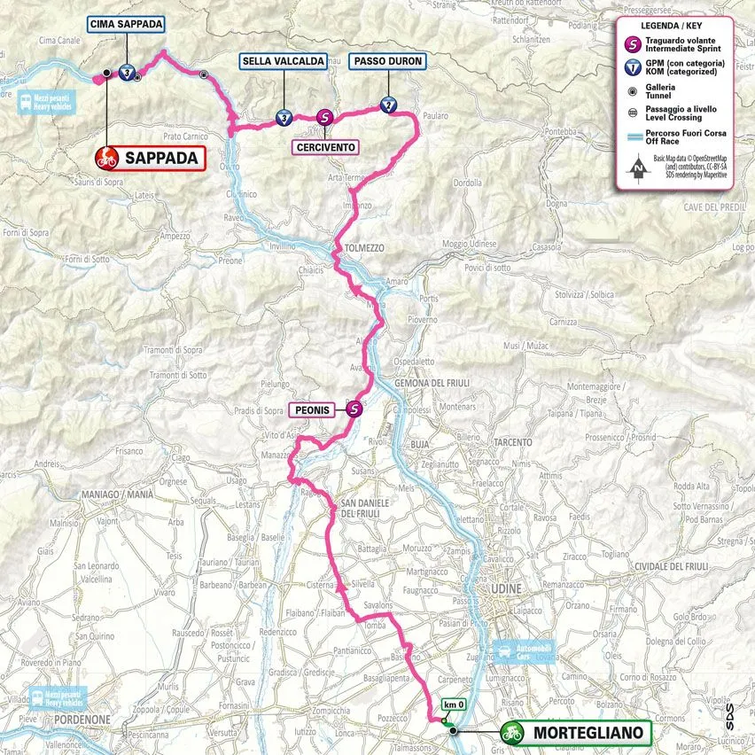 Karte Giro d'Italia 2024 Etappe 19 schematische Route&amp;lt;br&amp;gt;