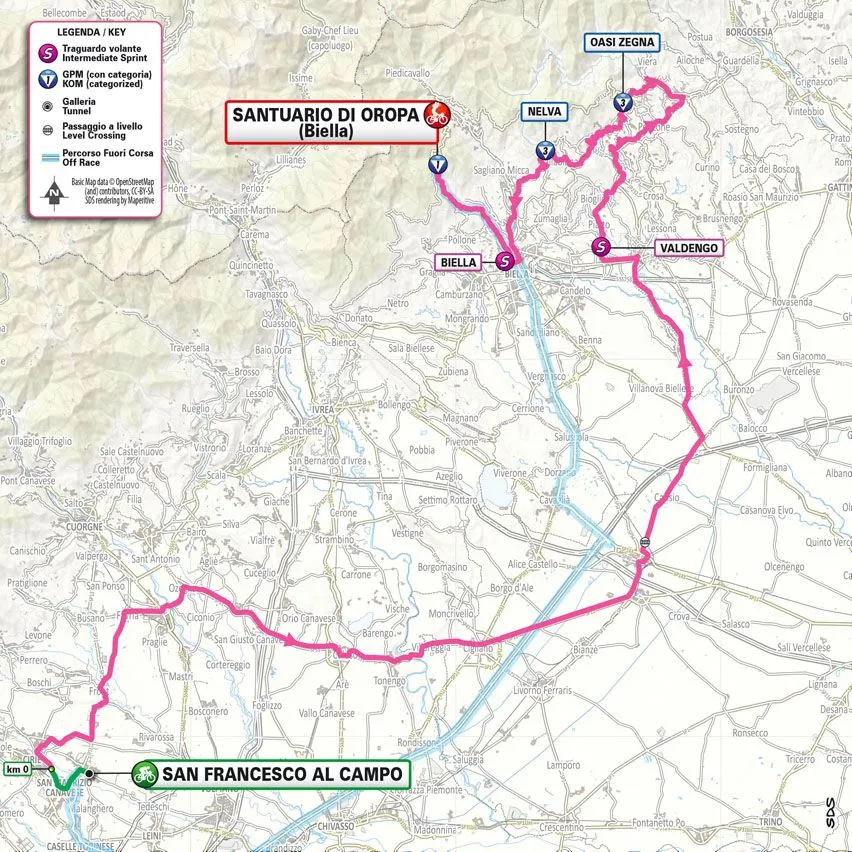 Karte Giro d'Italia 2024 Etappe 2 schematische Route&amp;amp;amp;lt;br&amp;amp;amp;gt;