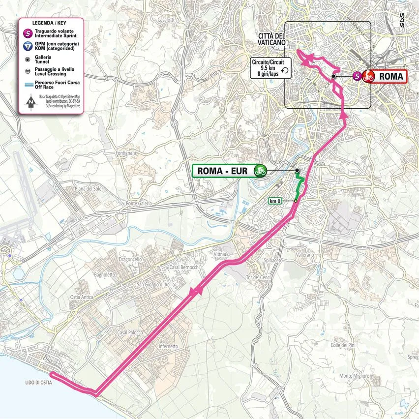 Karte Giro d'Italia 2024 Etappe 21