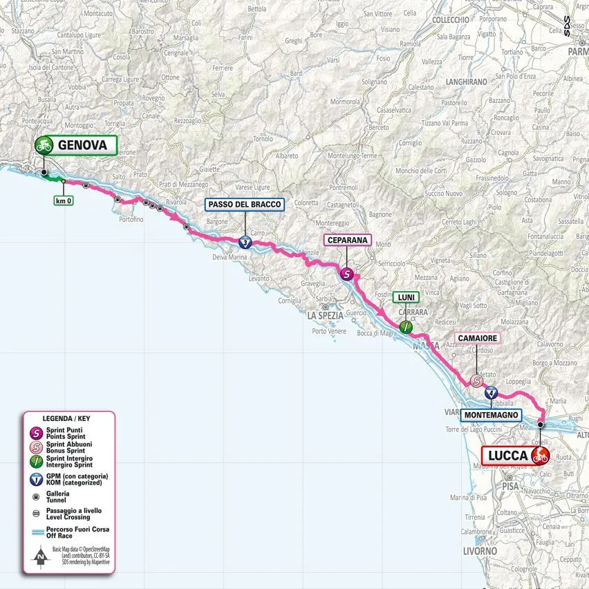 Karte Giro d'Italia 2024 Etappe 5 schematische Route&amp;amp;amp;lt;br&amp;amp;amp;gt;