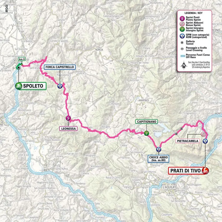Karte Giro d'Italia 2024 Etappe 8 schematische Route&amp;lt;br&amp;gt;