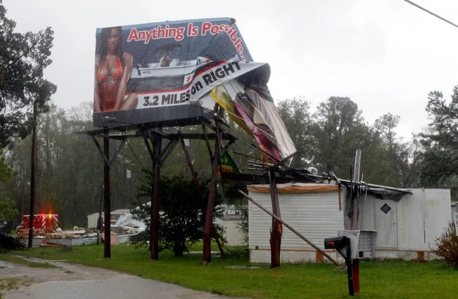 an outdoor advertising sign and several mobile homes were damaged by winds in new bern nc