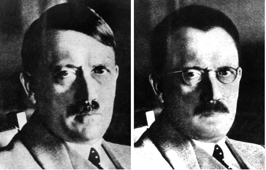 hitler with glasses a thicker mustache and a widows peak hairstyle