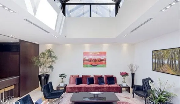 living room with a skylight