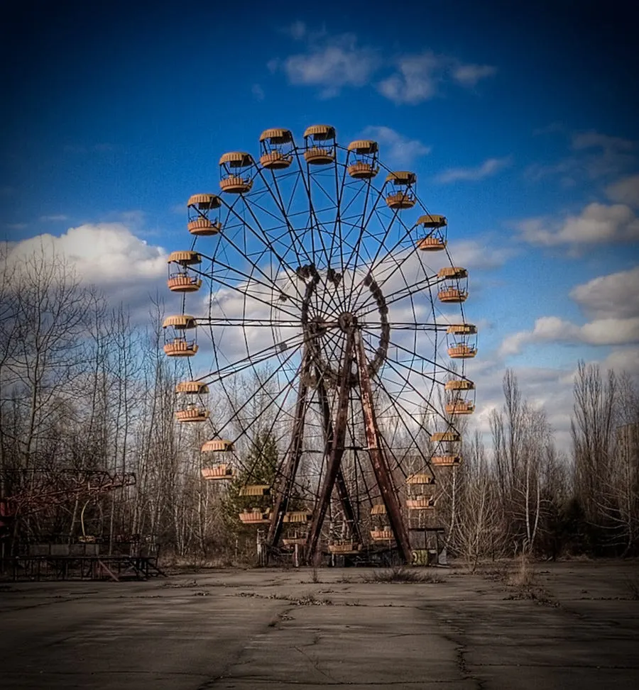 the iconic ferris wheel that was expected to be inaugurated in the childrens amusement park a week after the explosion stands eternally unused