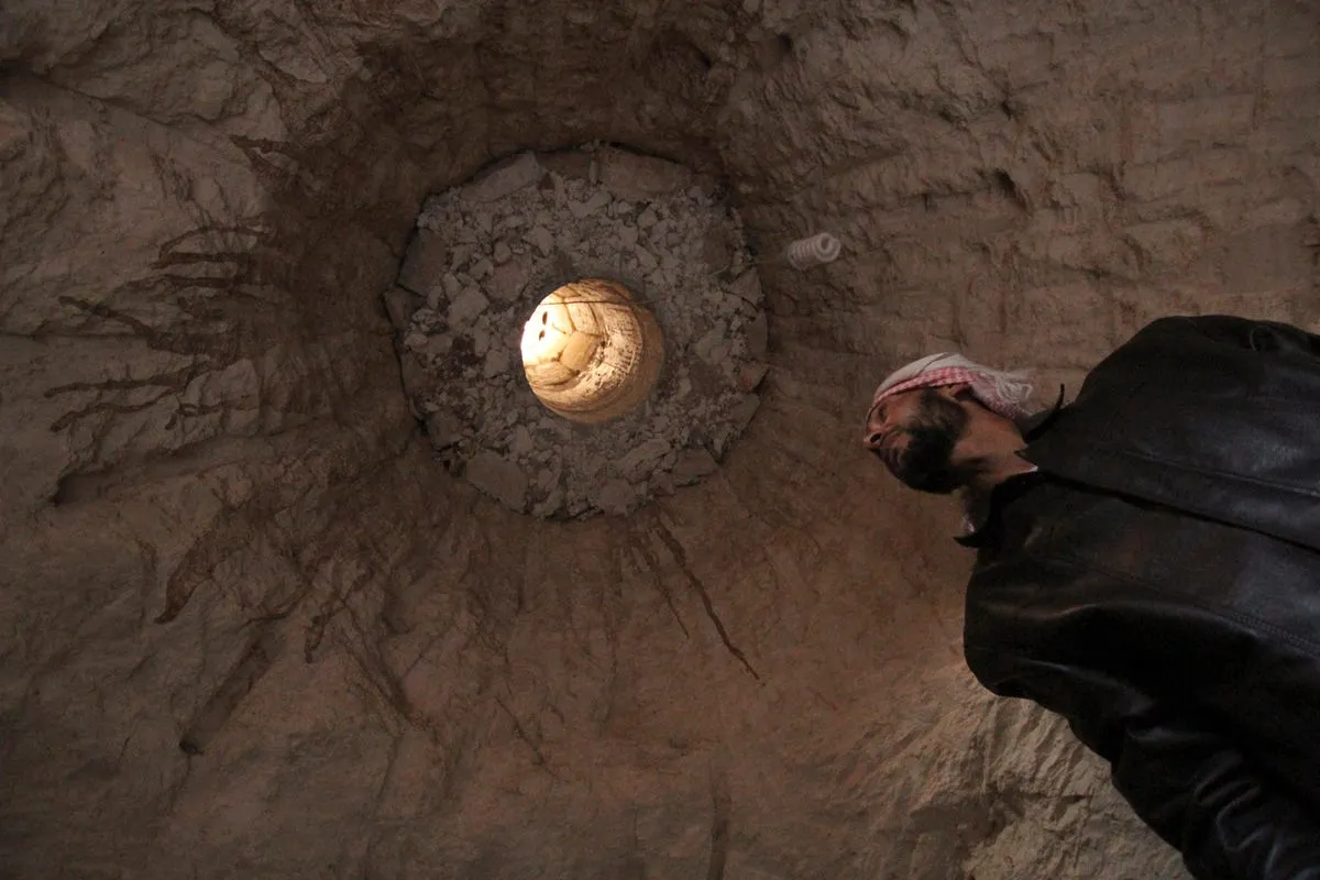 those who do not have access to natural caves create underground shelters often beneath their current homes like this man who dug himself a room beneath his house in kafruma an area in the province of idlib