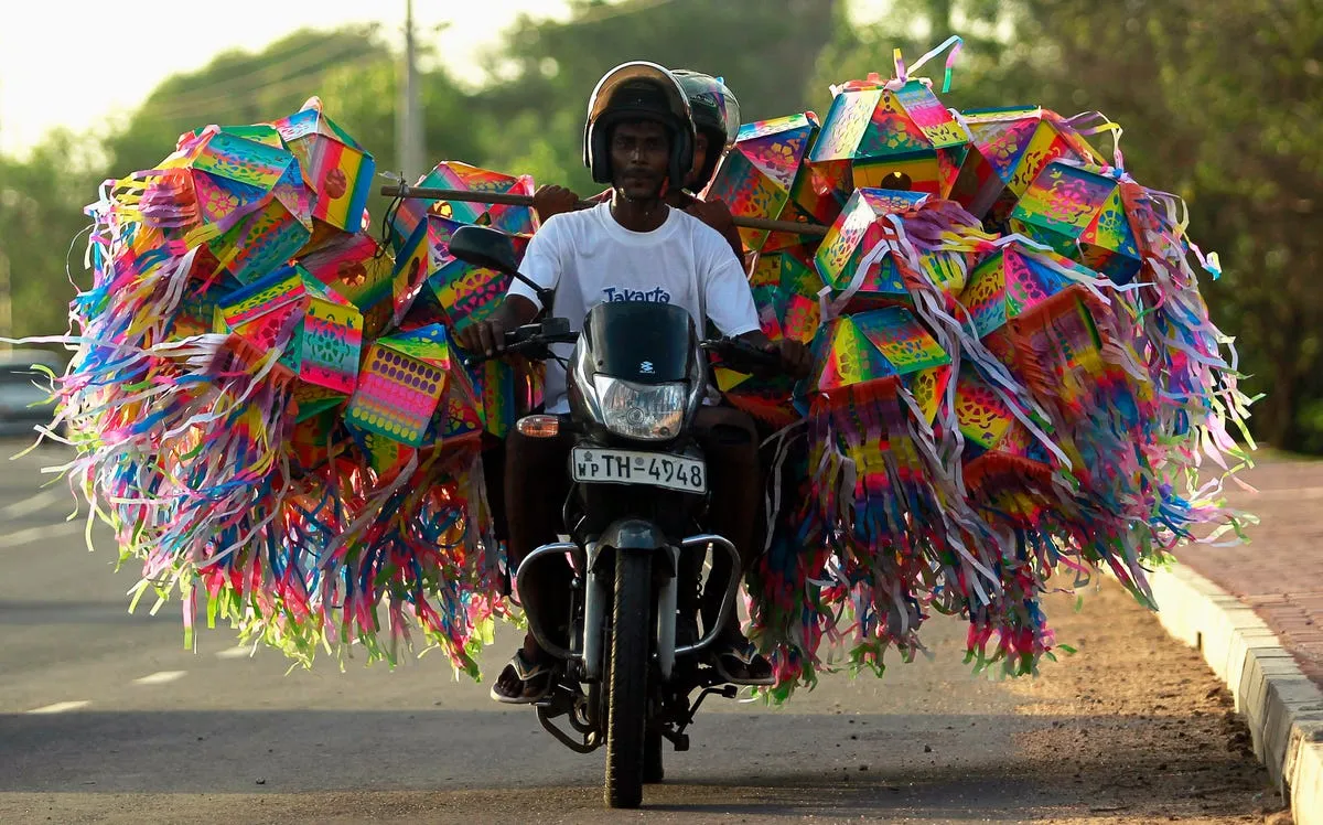 two men transport lanterns on a motorbike in colombo sri lanka
