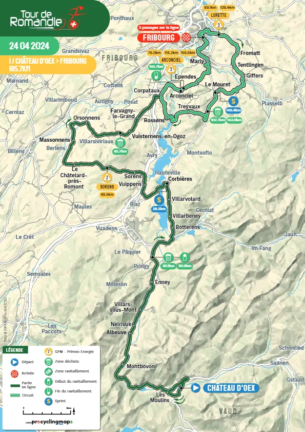 Kaart Tour de Romandie 2024 etappe 1