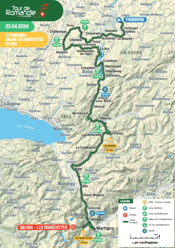 Kaart Tour de Romandie 2024 etappe 2&nbsp;
