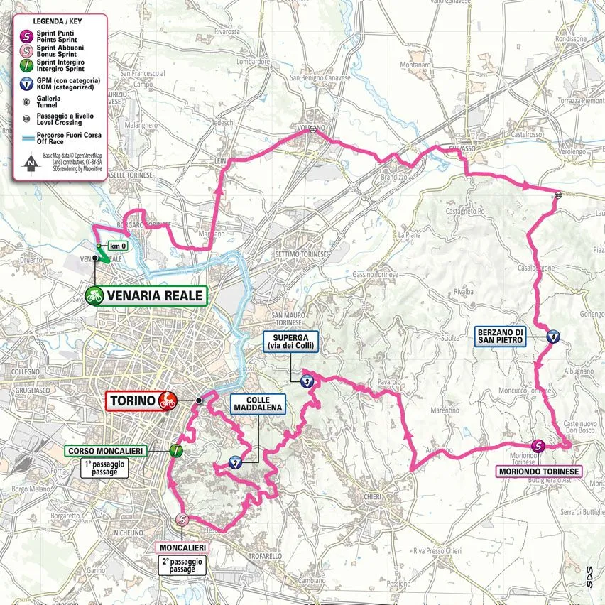 Kaart Giro d'Italia 2024 etappe 1