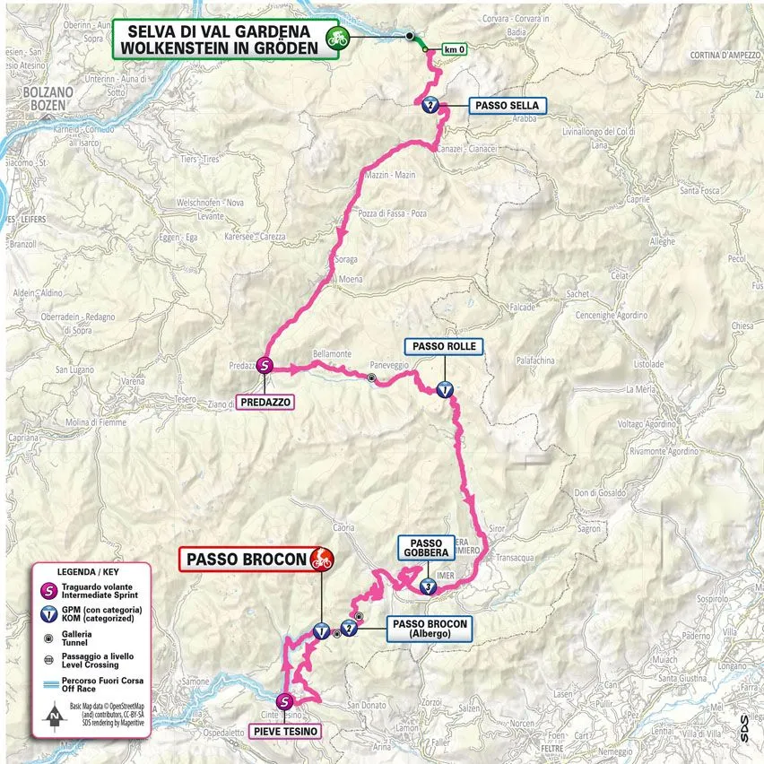 Kaart&nbsp;Giro d'italia 2024 etappe 17