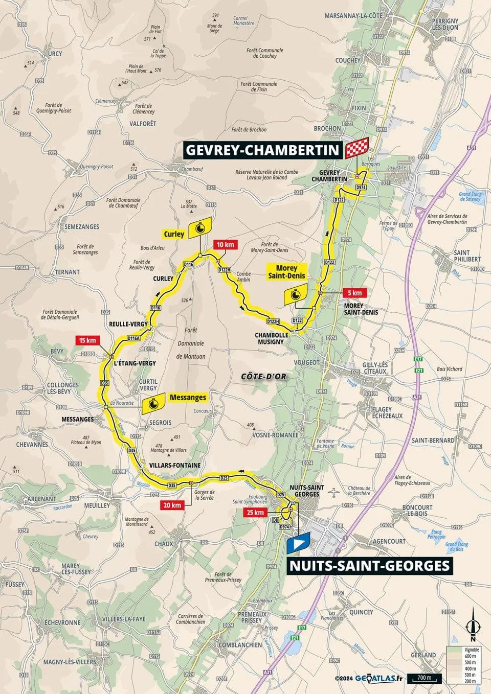 Kaart Tour de France 2024 etappe 7